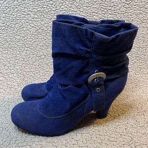 Blue Slouchy Ankle Heel Boots Womens Size 10 Blue Suede